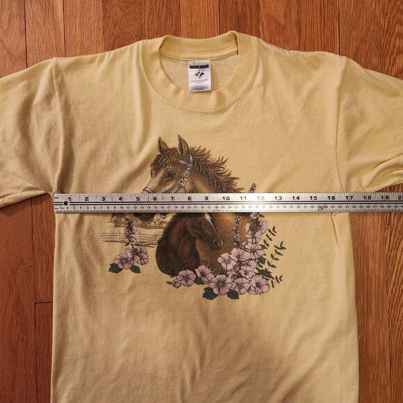 Y2K Vintage Horse+Flowers T-Shirt, Butter Yellow, Western, Cowboycore, Sz S - Picture 6 of 7